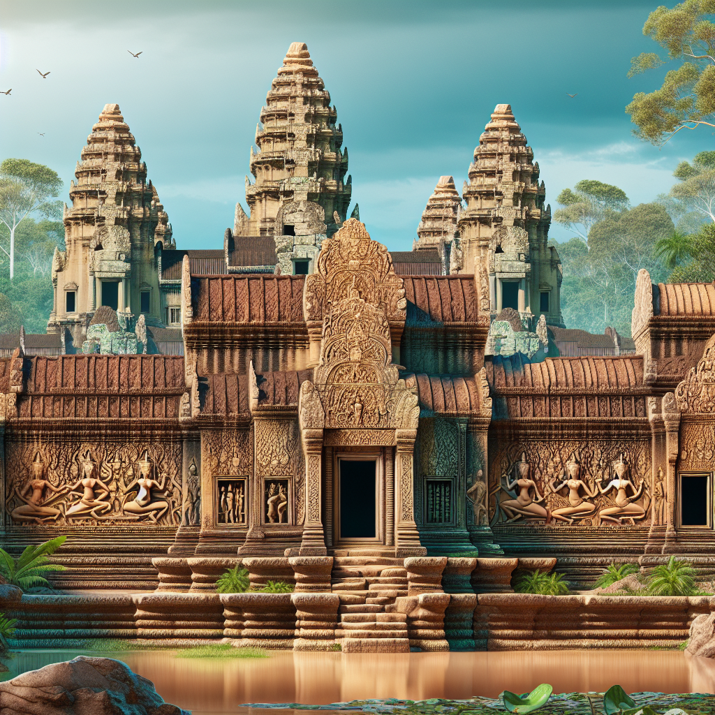 Intricate carvings at Angkor Wat.